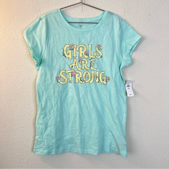 Gap Kids Girls Are Strong Floral short sleeve graphic tee mint aqua green - Picture 1 of 6